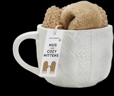 Cable Knit Pattern Mug With Pair Of Cozy Sherpa Mittens